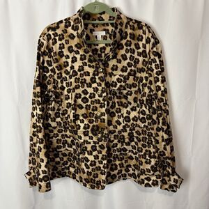 Charter Club Woman 18W Leopard Print Round Collar Blazer Jacket Stretch